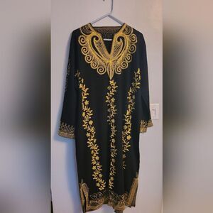 Black and Gold Embroidered Katan  Dress